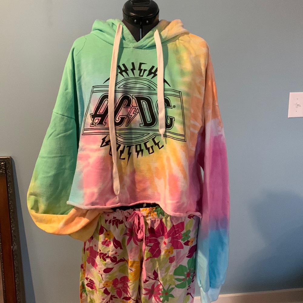 AC/DC Tye-dye Sweatshirt in pastel colors- XL